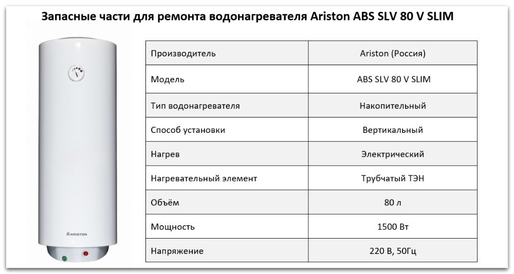 Купить запчасти Ariston ABS SLV 80 V SLIM в Владивостоке